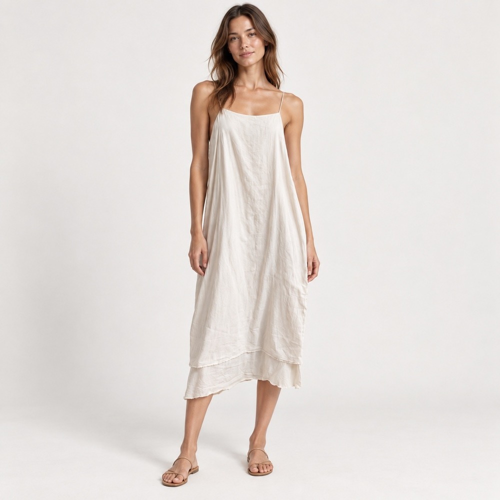 James Perse Midi Dress Womens 2 Off White Coastal Minimalist Cotton WKG6830CU